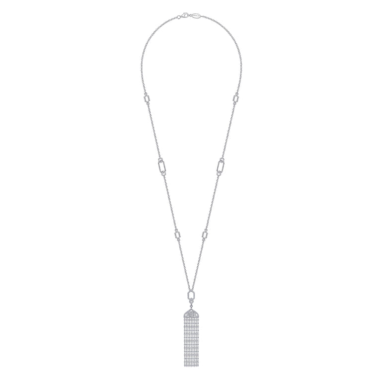30 inch Vintage Inspired 18K White Gold Filigree and Diamond Tassel Pendant Necklace - 2.7 ct - Shot 2