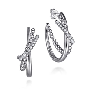 30 mm 925 Sterling Silver Bujukan and White Sapphire J Hoop Earrings