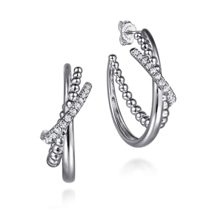 30 mm 925 Sterling Silver Bujukan and White Sapphire J Hoop Earrings