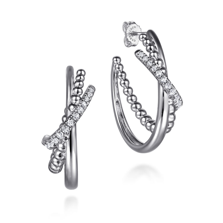 30 mm 925 Sterling Silver Bujukan and White Sapphire J Hoop Earrings - Shot 1
