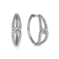 30mm 925 Sterling Silver Bujukan and White Sapphire Interlocking Hoop Earrings