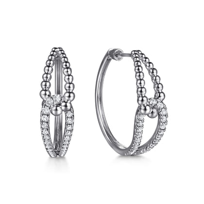 30mm 925 Sterling Silver Bujukan and White Sapphire Interlocking Hoop Earrings