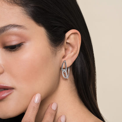 30mm 925 Sterling Silver Bujukan and White Sapphire Interlocking Hoop Earrings