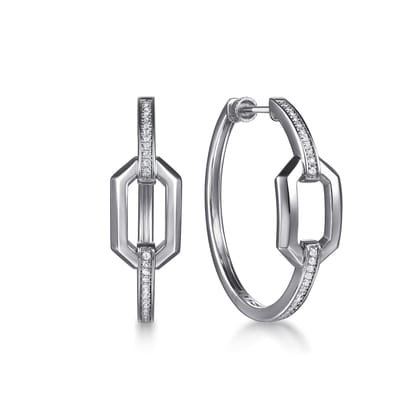 30mm 925 Sterling Silver White Sapphire Link Chain Hoop Earrings