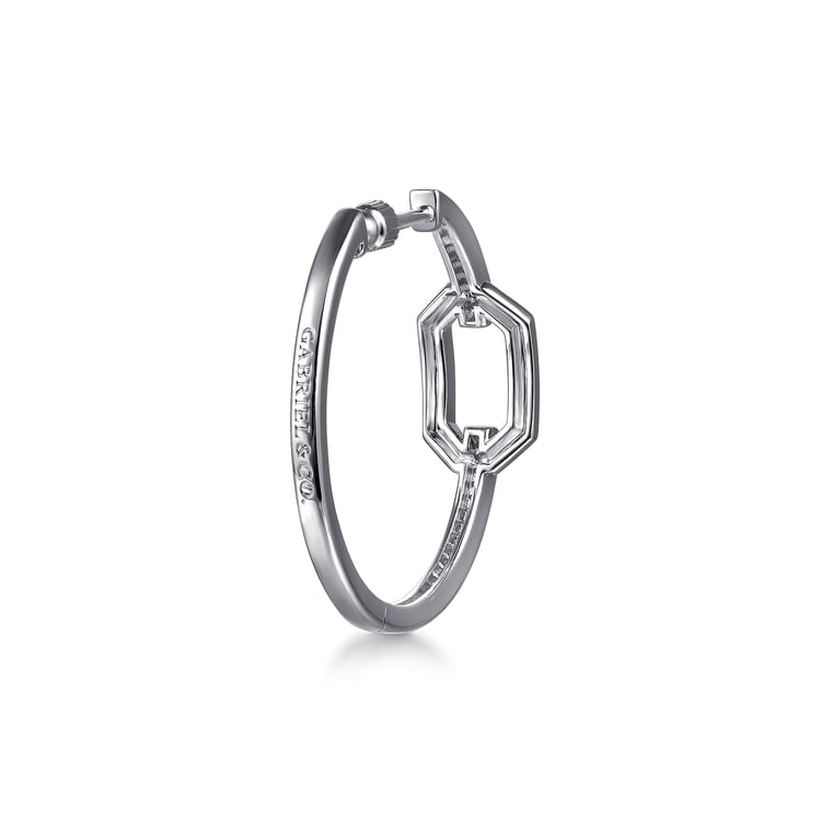 30mm 925 Sterling Silver White Sapphire Link Chain Hoop Earrings