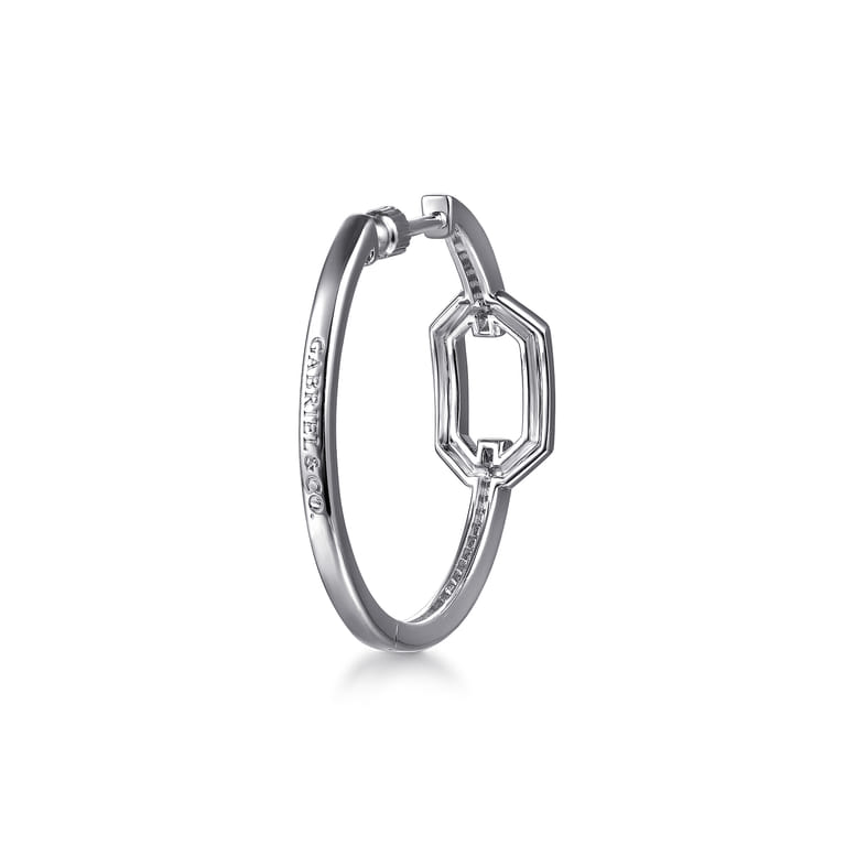 30mm 925 Sterling Silver White Sapphire Link Chain Hoop Earrings - Shot 3