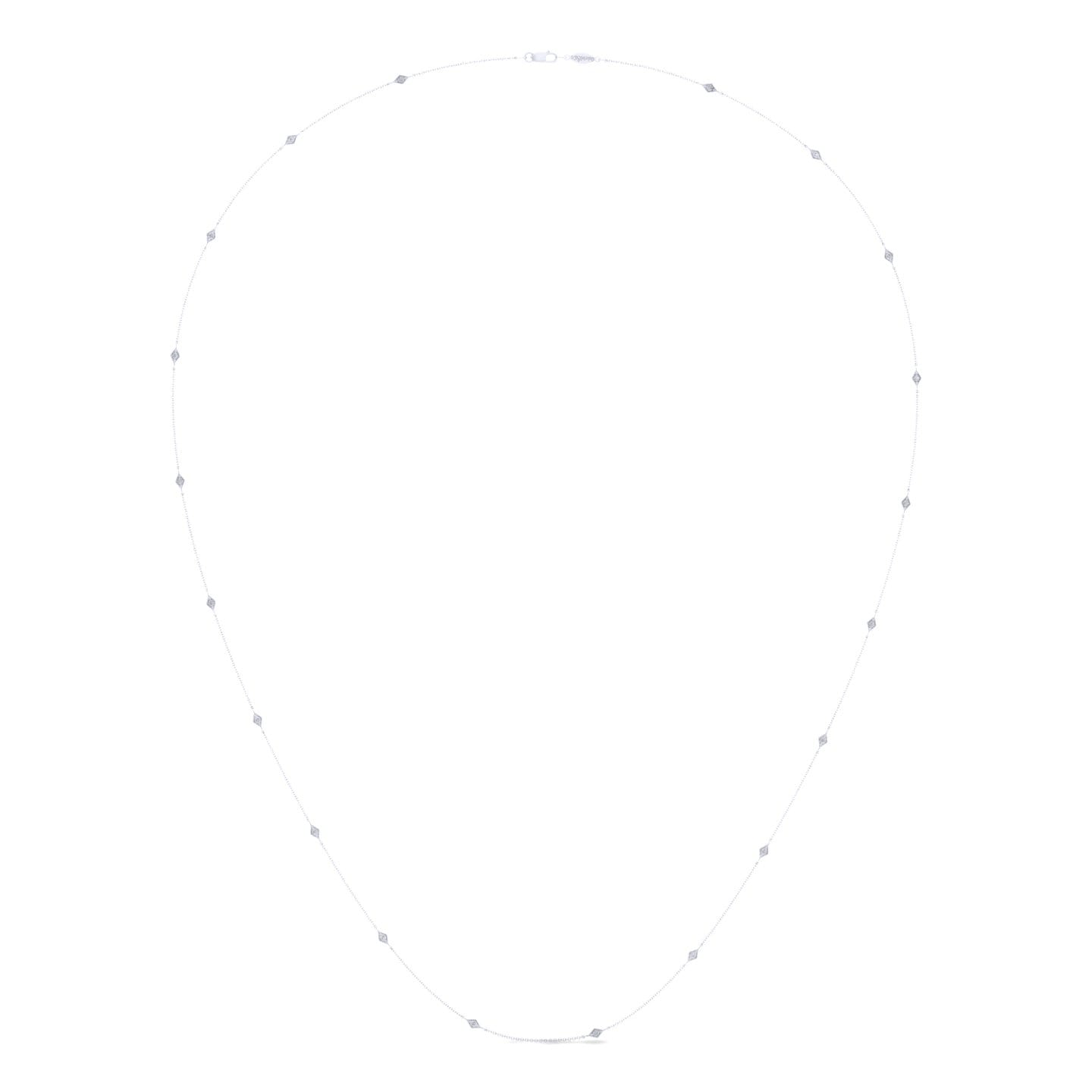 32 Inch 14K White Gold Rhombus Station Necklace with Diamonds - 0.3 ct - Shot 2