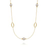 32 Inch 14K Yellow Gold Pearl and Bujukan Ovals Station Necklace