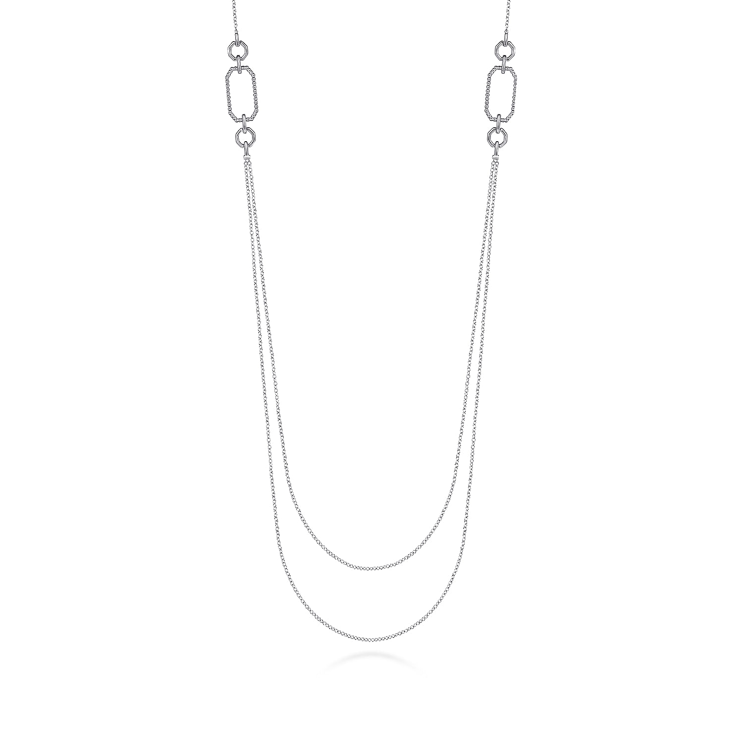 32 inch 14K White Gold Geo Station Swag Necklace