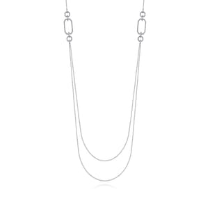 32 inch 14K White Gold Geo Station Swag Necklace