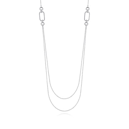 32 inch 14K White Gold Geo Station Swag Necklace