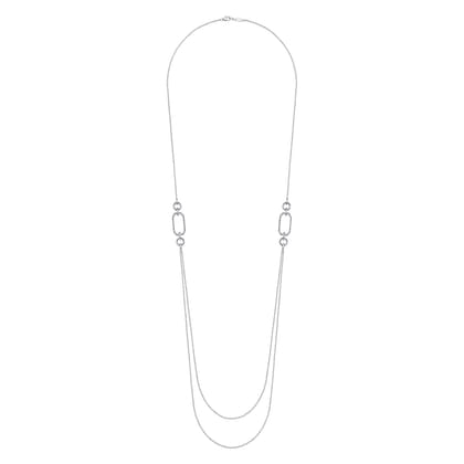 32 inch 14K White Gold Geo Station Swag Necklace