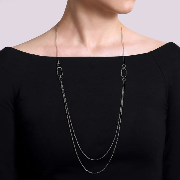 32 inch 14K White Gold Geo Station Swag Necklace - Shot 4