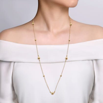 32 inch 14K Yellow Gold Bujukan Ball Necklace