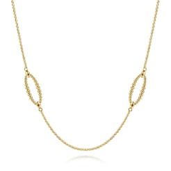 32 inch 14K Yellow Gold Bujukan Bead Oval Station Necklace