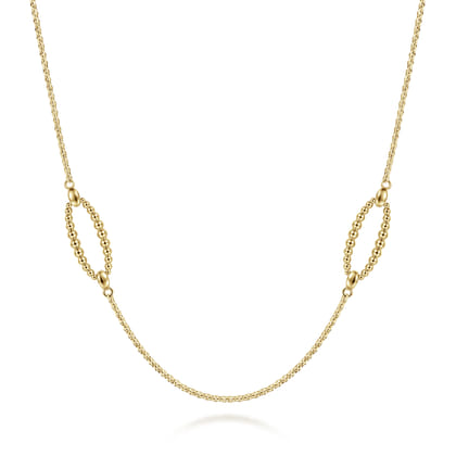 32 inch 14K Yellow Gold Bujukan Bead Oval Station Necklace