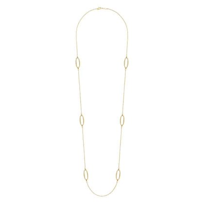 32 inch 14K Yellow Gold Bujukan Bead Oval Station Necklace