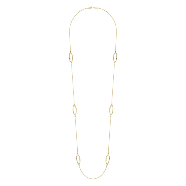 32 inch 14K Yellow Gold Bujukan Bead Oval Station Necklace - Shot 2