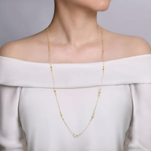 32 inch 14K Yellow Gold Bujukan Bead Station Necklace