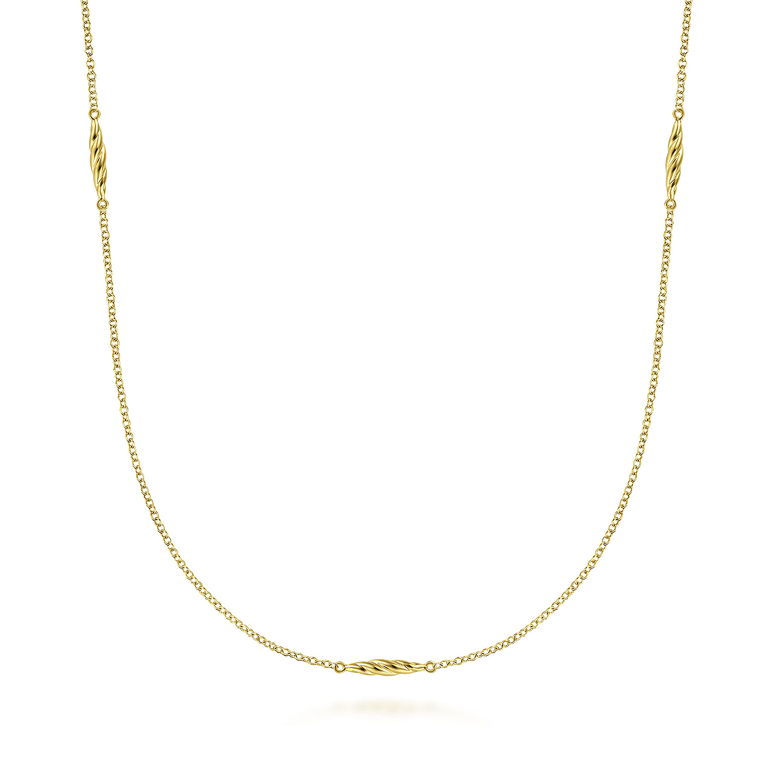 32 inch 14K Yellow Gold Chain Necklace with Twisted Tube Stations - Shot 1