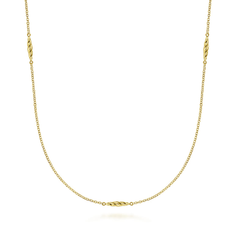 32 inch 14K Yellow Gold Chain Necklace with Twisted Tube Stations - Shot 1