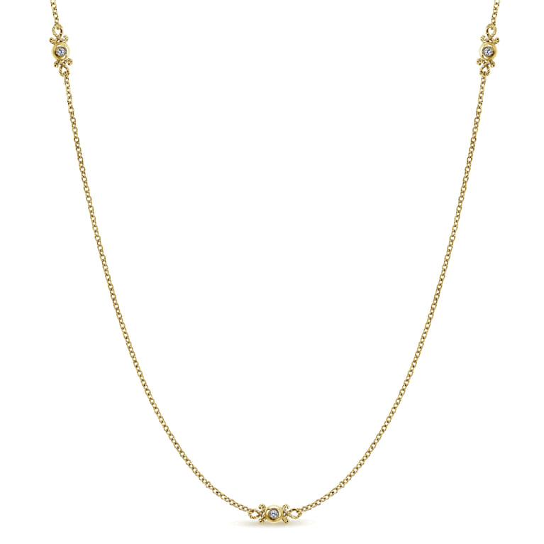 32 inch 14K Yellow Gold Diamond Filigree Station Necklace - 0.25 ct - Shot 1