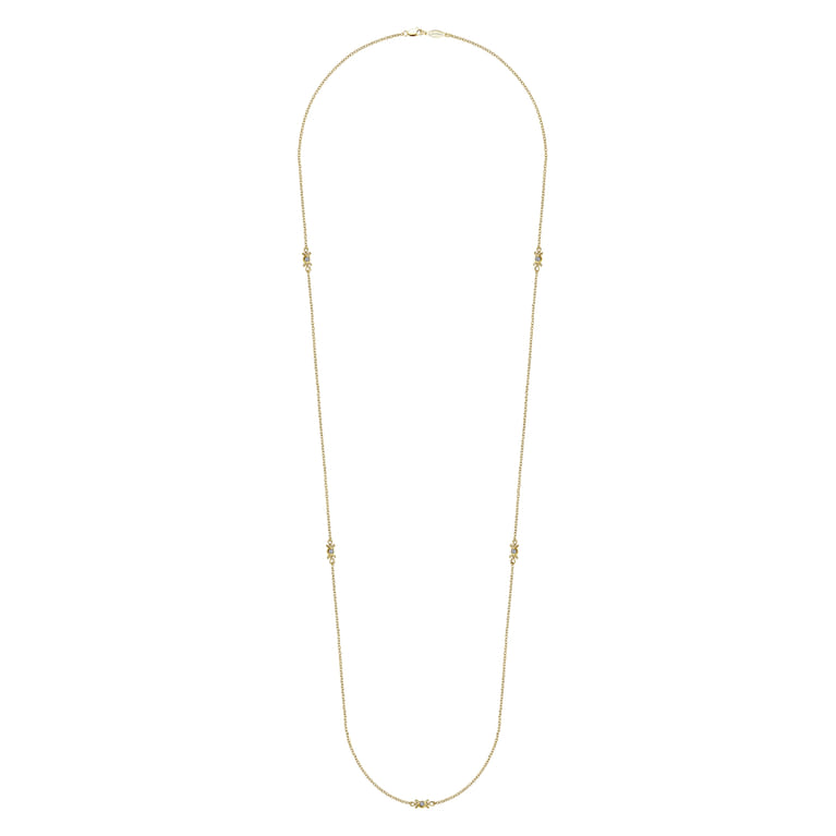 32 inch 14K Yellow Gold Diamond Filigree Station Necklace - 0.25 ct - Shot 2