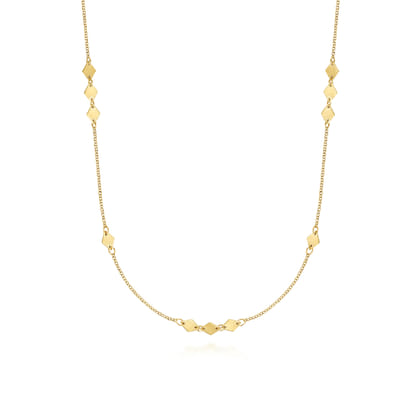 32 inch 14K Yellow Gold Diamond Shaped Disc Station Necklace
