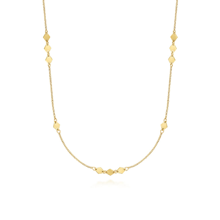 32 inch 14K Yellow Gold Diamond Shaped Disc Station Necklace - Shot 1