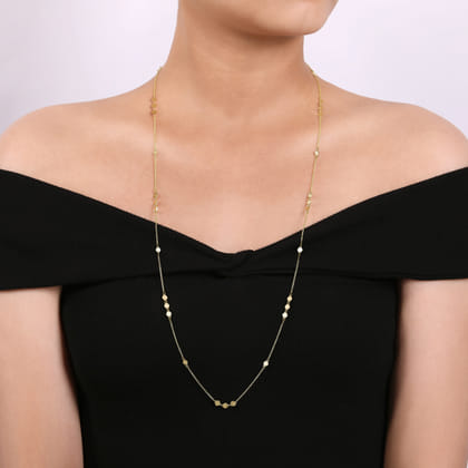 32 inch 14K Yellow Gold Diamond Shaped Disc Station Necklace