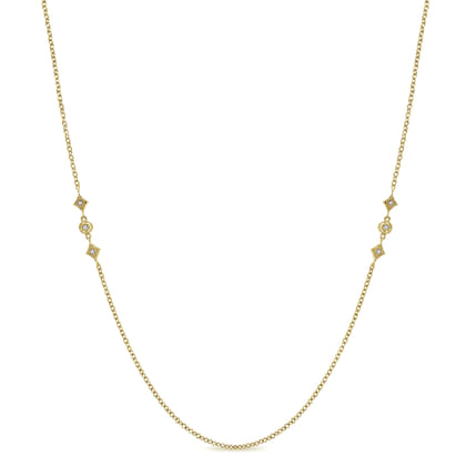 32 inch 14K Yellow Gold Geometric Shapes Diamond Station Necklace