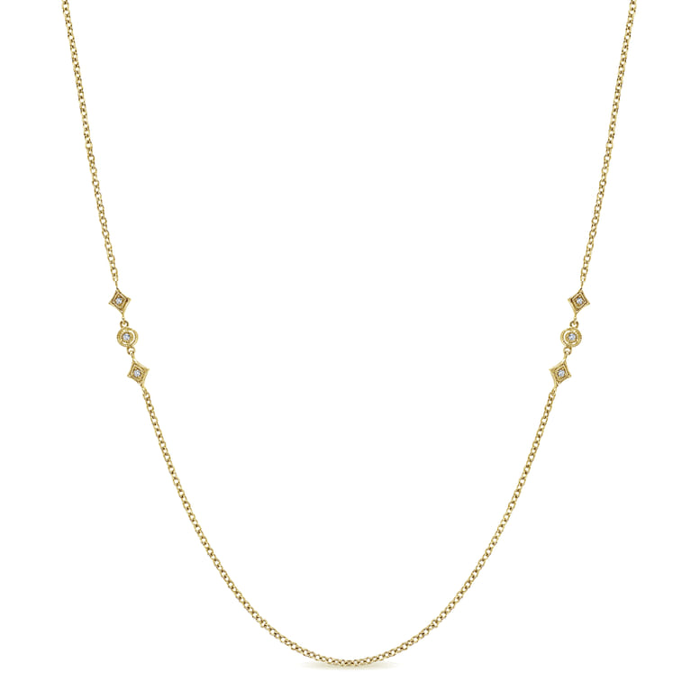 32 inch 14K Yellow Gold Geometric Shapes Diamond Station Necklace - 0.21 ct - Shot 1