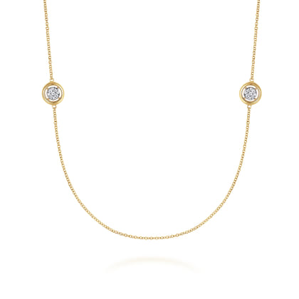 32 inch 14K Yellow Gold Necklace with Cluster Diamond Stations