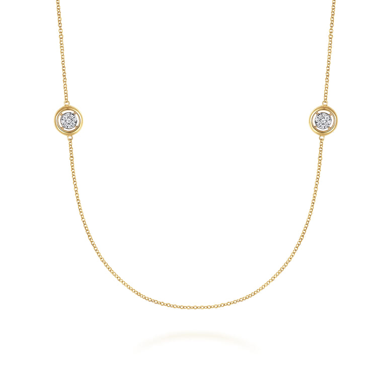 32 inch 14K Yellow Gold Necklace with Cluster Diamond Stations - 0.6 ct - Shot 1