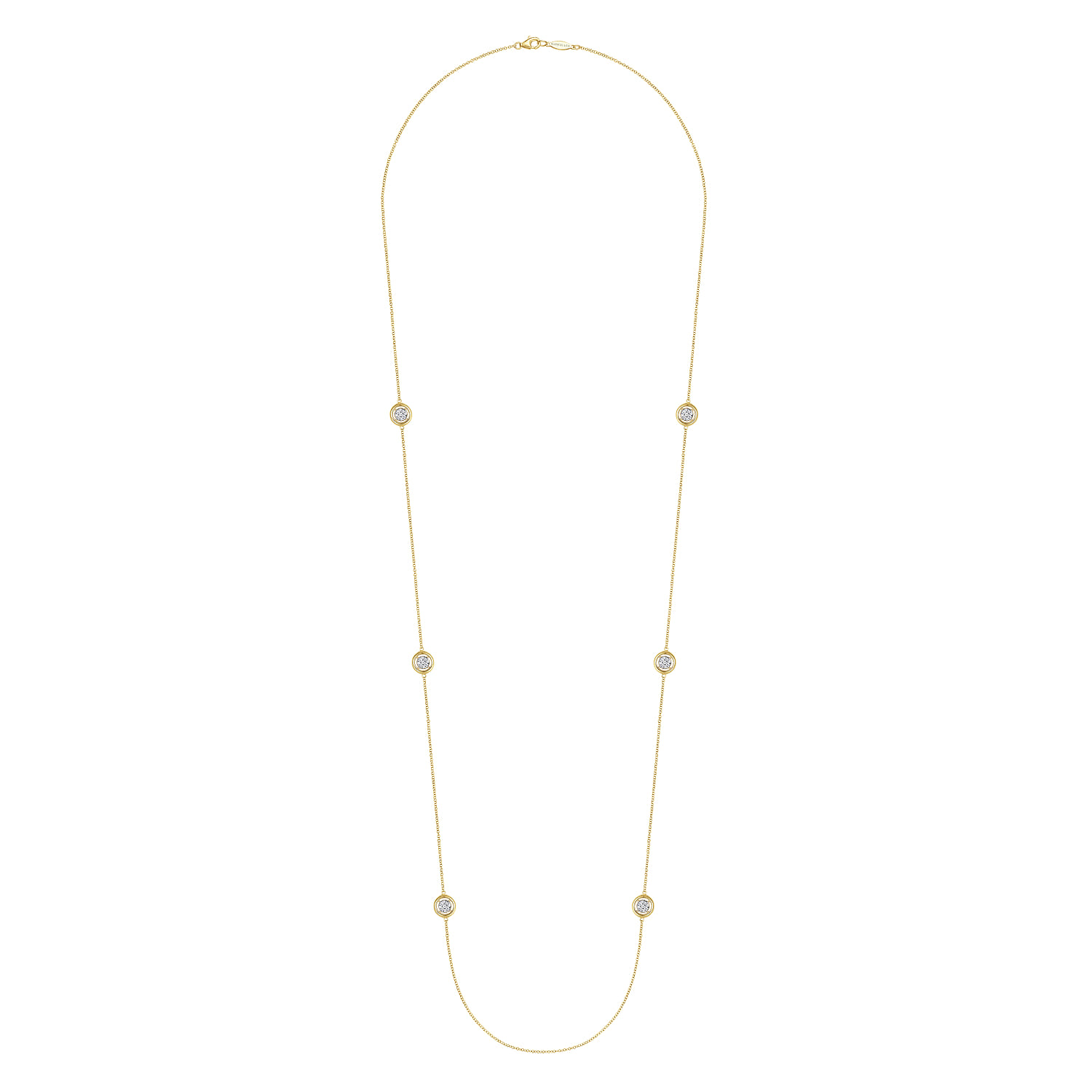 32 inch 14K Yellow Gold Necklace with Cluster Diamond Stations - 0.6 ct - Shot 2