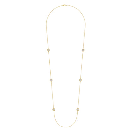 32 inch 14K Yellow Gold Necklace with Cluster Diamond Stations
