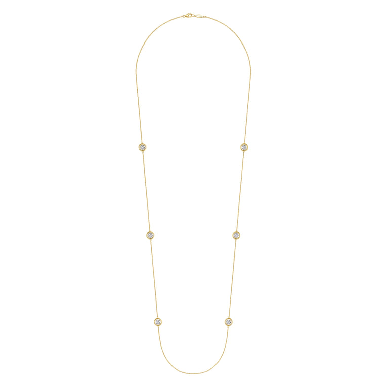 32 inch 14K Yellow Gold Necklace with Cluster Diamond Stations - 0.6 ct - Shot 2