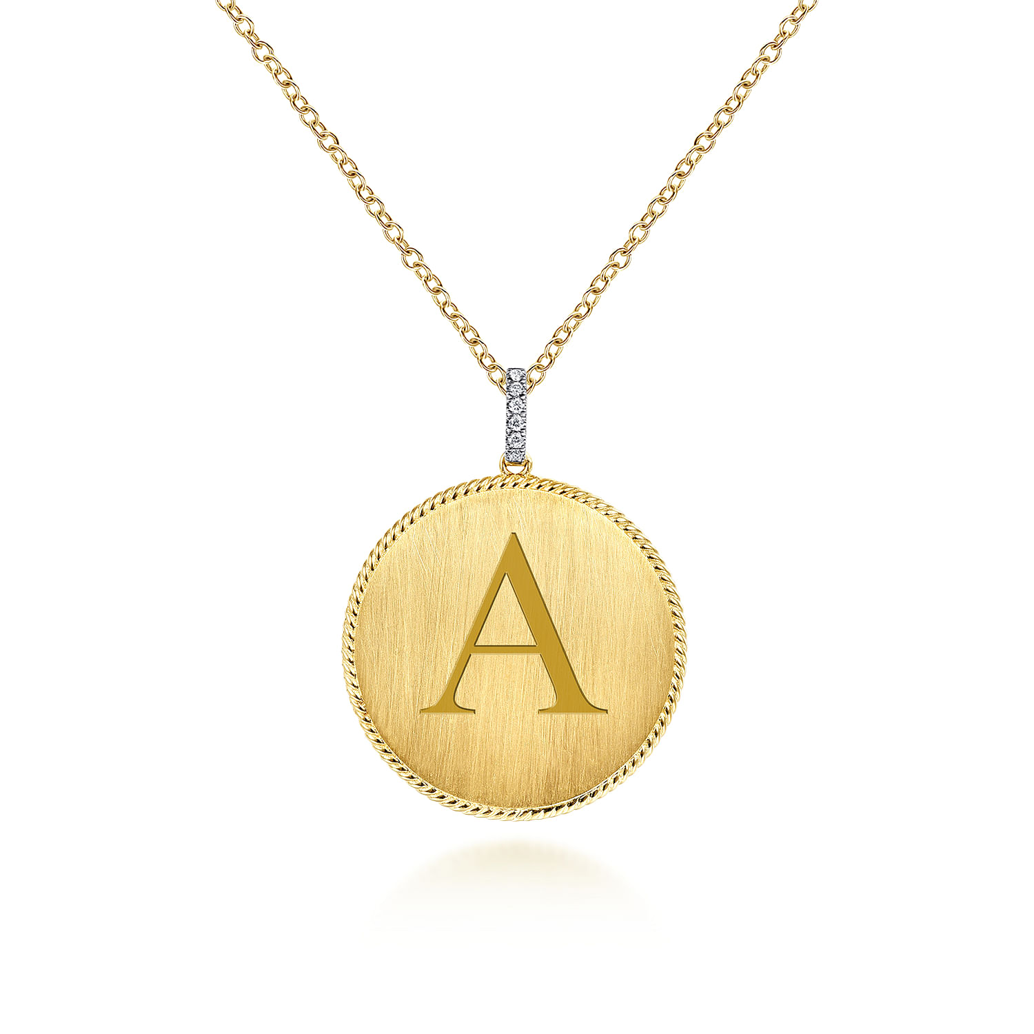 32 inch 14K Yellow Gold Round Pendant Necklace with Diamond Bale - 0.03 ct - Shot 5