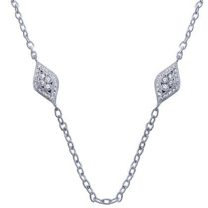 32 inch 18K White Gold Milgrain and Diamond Marquise Station Necklace