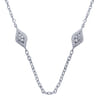 32 inch 18K White Gold Milgrain and Diamond Marquise Station Necklace - 2.23 ct