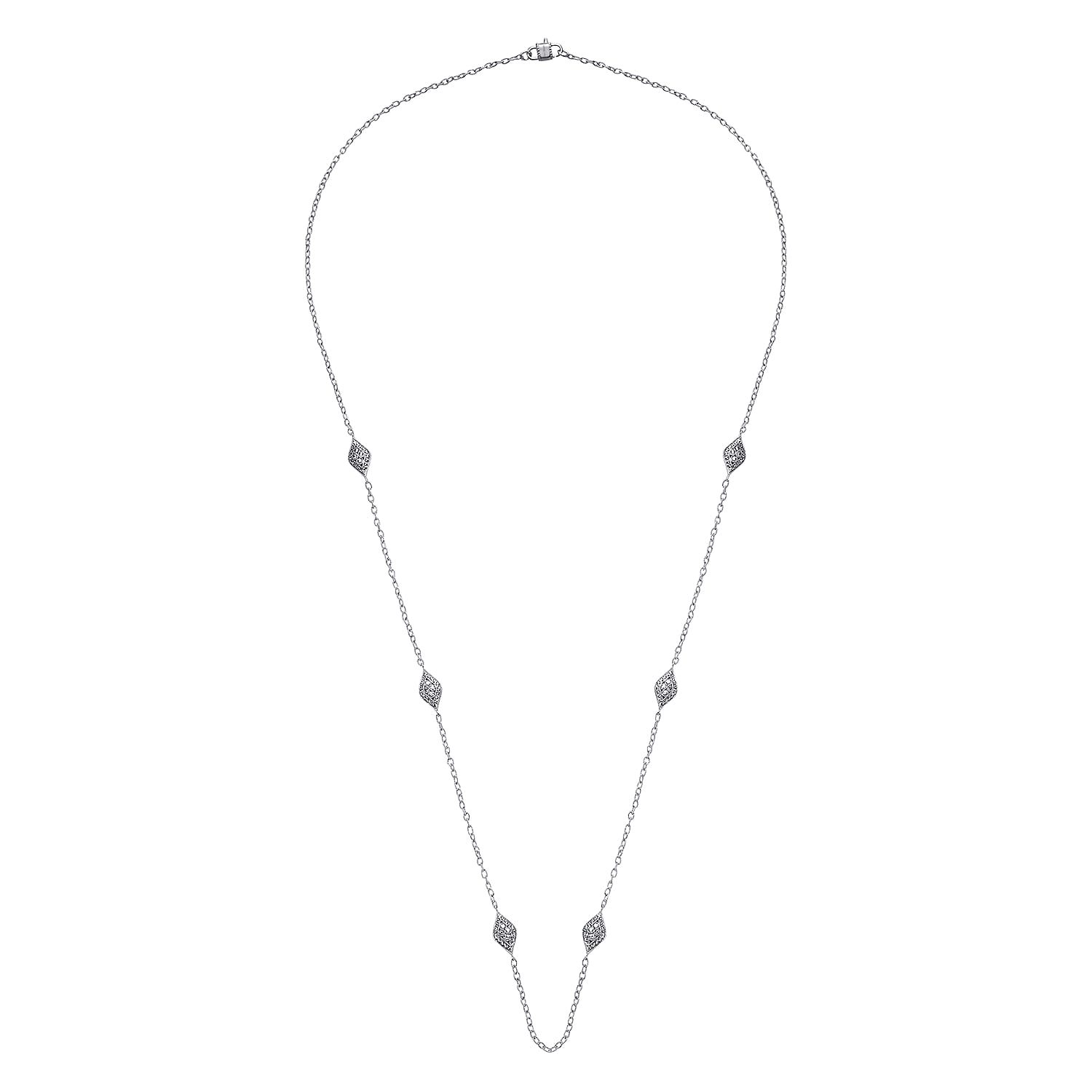 32 inch 18K White Gold Milgrain and Diamond Marquise Station Necklace - 2.23 ct - Shot 2