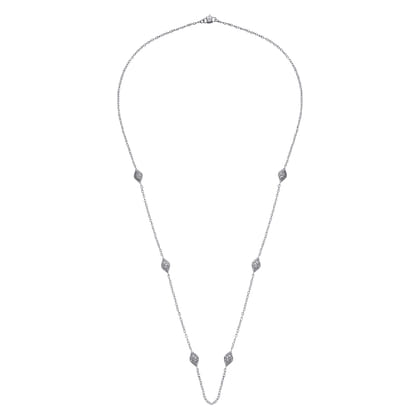 32 inch 18K White Gold Milgrain and Diamond Marquise Station Necklace