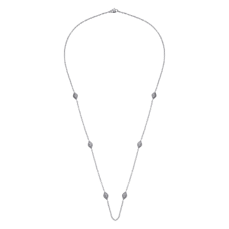 32 inch 18K White Gold Milgrain and Diamond Marquise Station Necklace - 2.23 ct - Shot 2