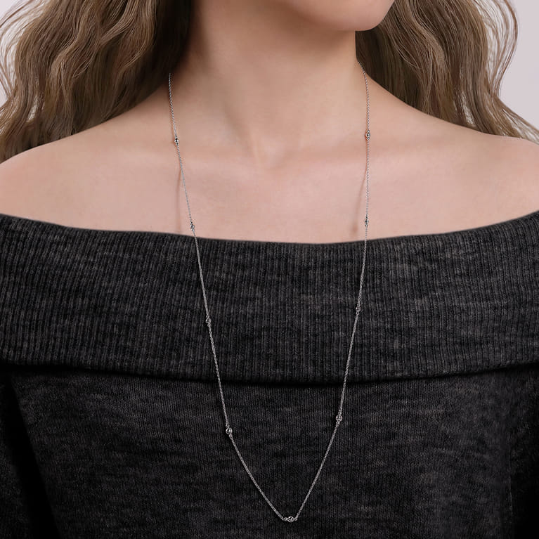 32 inch 925 Sterling Silver Beaded Necklace - Shot 3