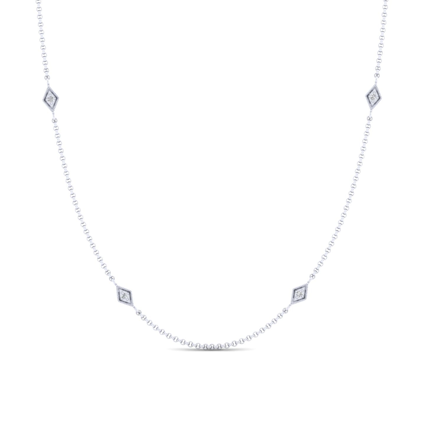 36 Inch 14K White Gold Diamond Station DBY Necklace - 0.3 ct - Shot 1