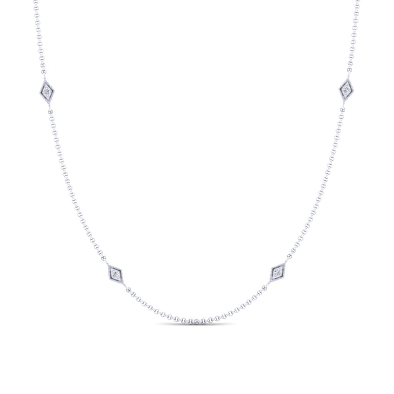 36 Inch 14K White Gold Diamond Station DBY Necklace - 0.3 ct - Shot 1
