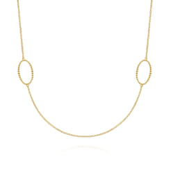 36 inch 14K Yellow Bujukan Bead Oval Station Necklace