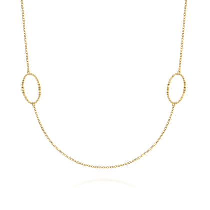 36 inch 14K Yellow Bujukan Bead Oval Station Necklace