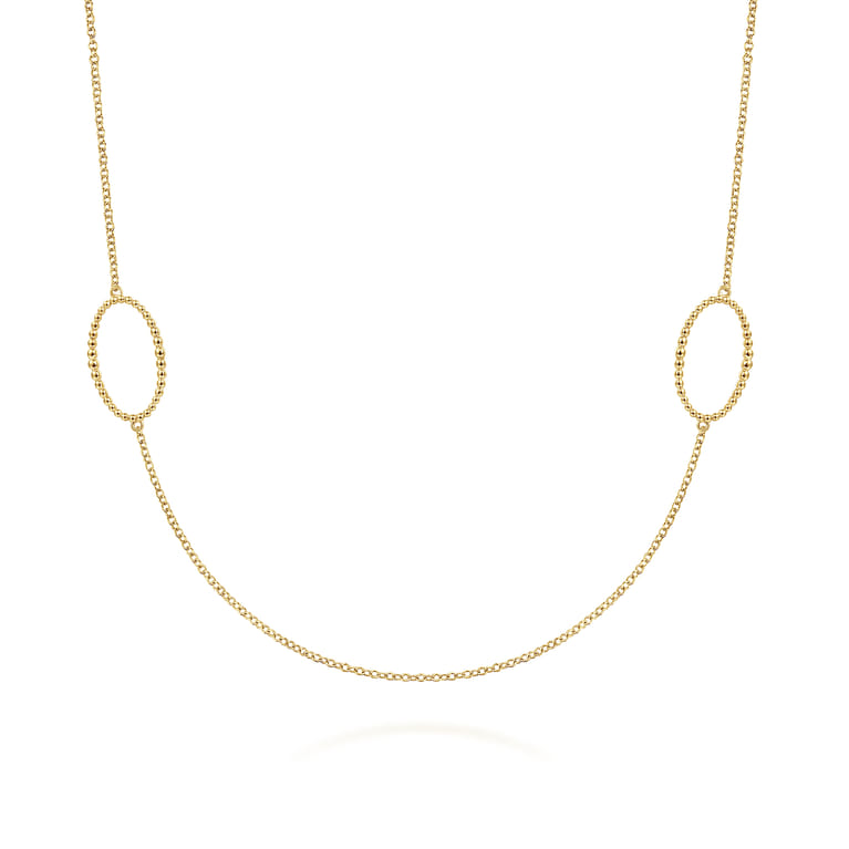 36 inch 14K Yellow Bujukan Bead Oval Station Necklace - Shot 1