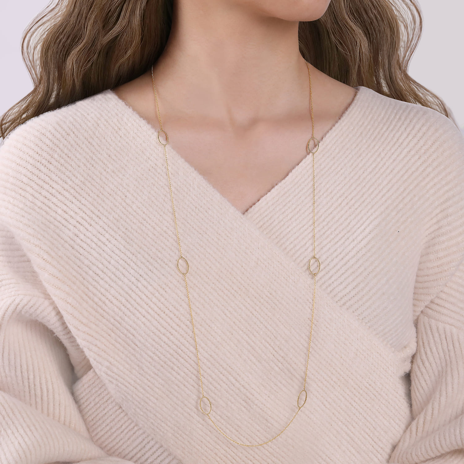 36 inch 14K Yellow Bujukan Bead Oval Station Necklace - Shot 3